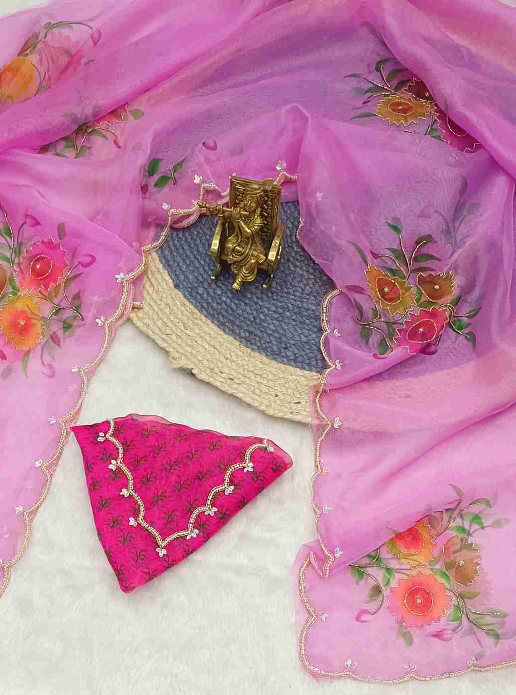 Party Wear Organza Saree with Khatli & Moti Work