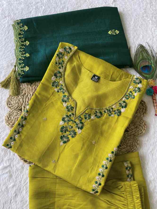 Handcrafted Roman Silk Suit with Sequence Dupatta