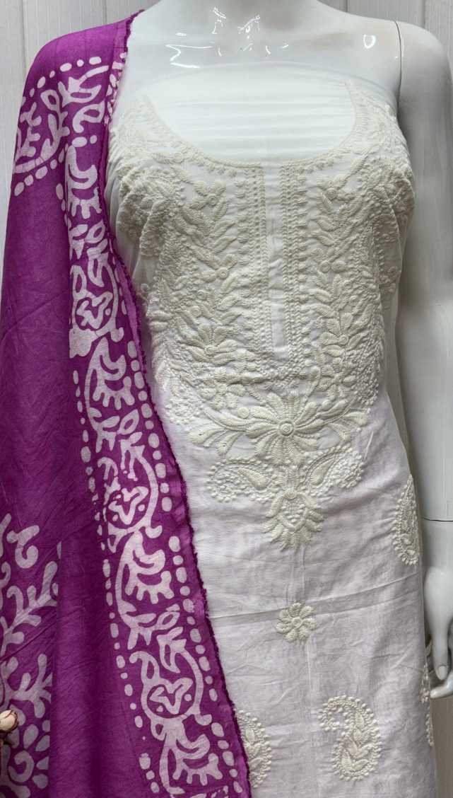 Designer Silk Suit with Exquisite Lucknowi & Batik Work