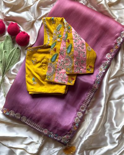 Luxury Dual Shaded Saree with Hand Embroidery