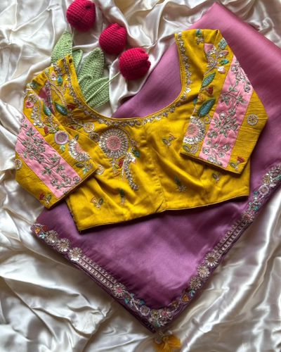 Luxury Dual Shaded Saree with Hand Embroidery