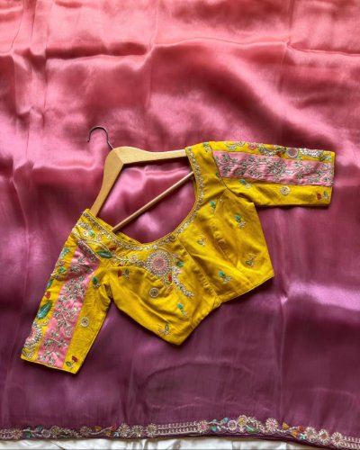 Luxury Dual Shaded Saree with Hand Embroidery