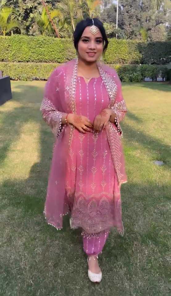 Premium Embroidered Pink Suit with Palazzo & Dupatta