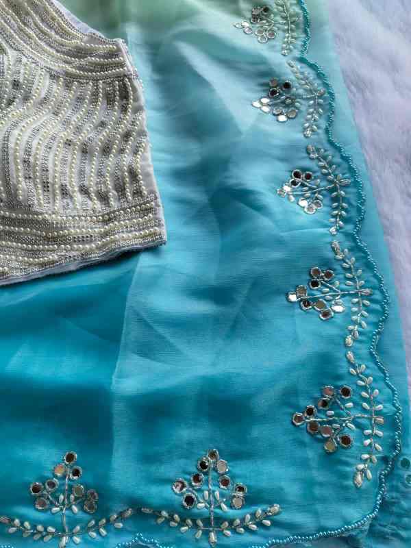 Pure Soft Burberry Saree with Moti & Mirror Work