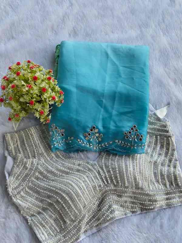 Pure Soft Burberry Saree with Moti & Mirror Work