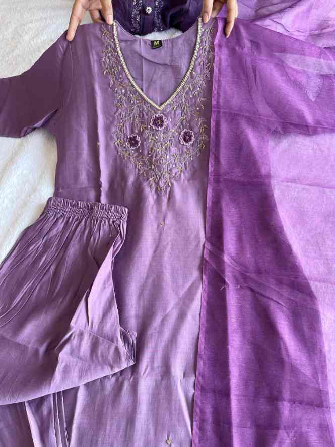 Light Purple Silk Kurti Set with Handwork