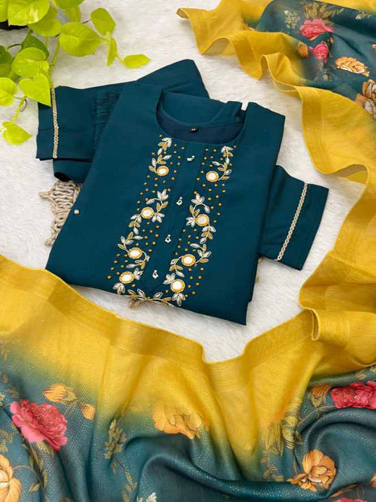 Handcrafted Kurti Pant Dupatta Set