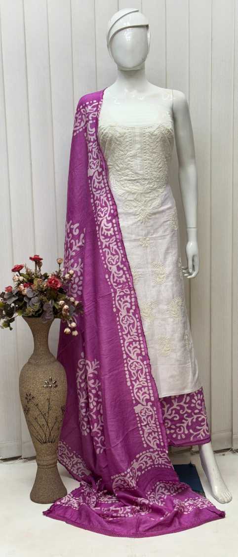 Designer Silk Suit with Exquisite Lucknowi & Batik Work