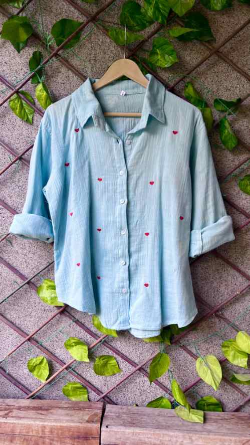Elegant Heart Embroidered Mulmul Cotton Shirts